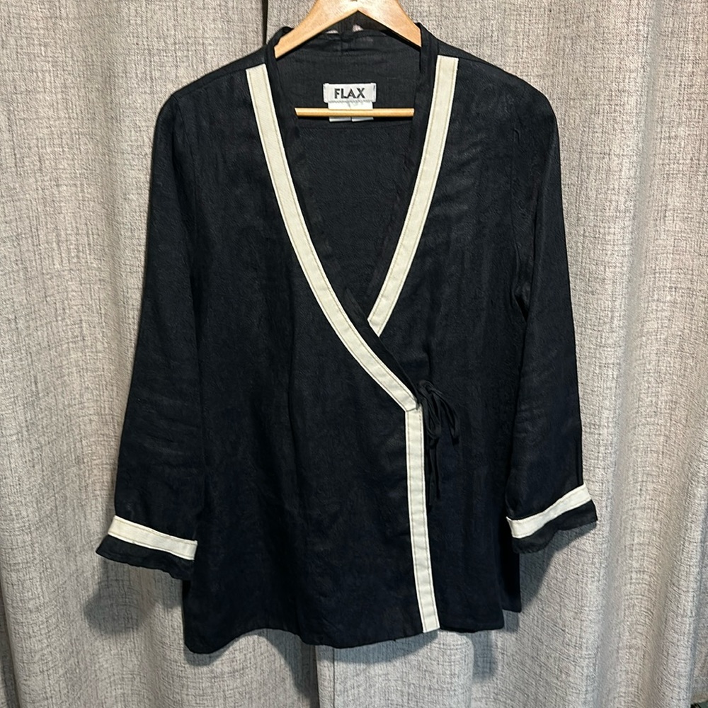 Flax brand tunic wrap, 100% linen, long sleeve black